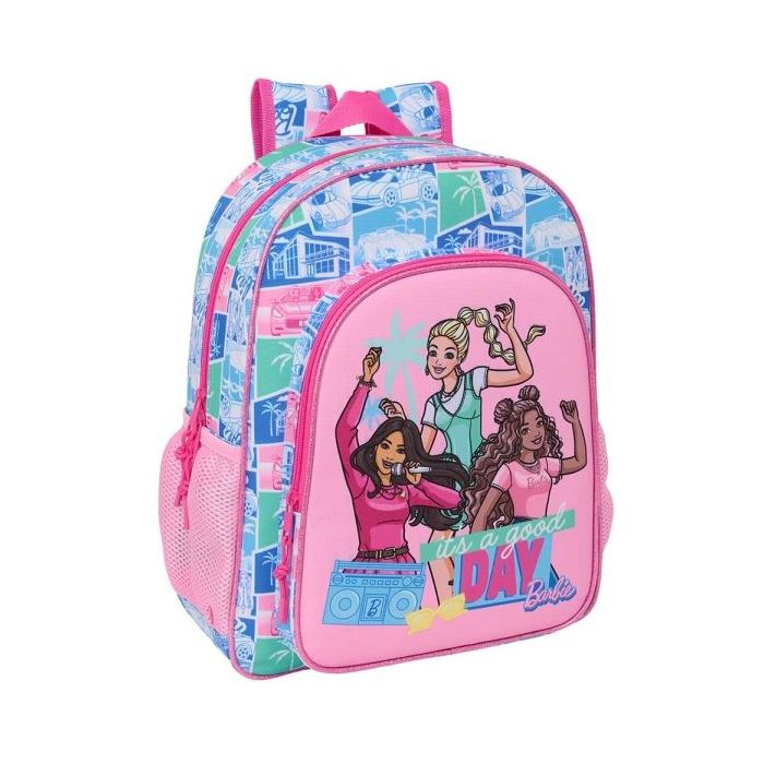 Safta Barbie Mochila - Adaptable a Carro - Portabotellas - Doble Tirador en Cremallera - Hombreras Ergonomicas Acolchadas - Asa de Mano Superior - 15L - 320x120x380mm - Color Rosa