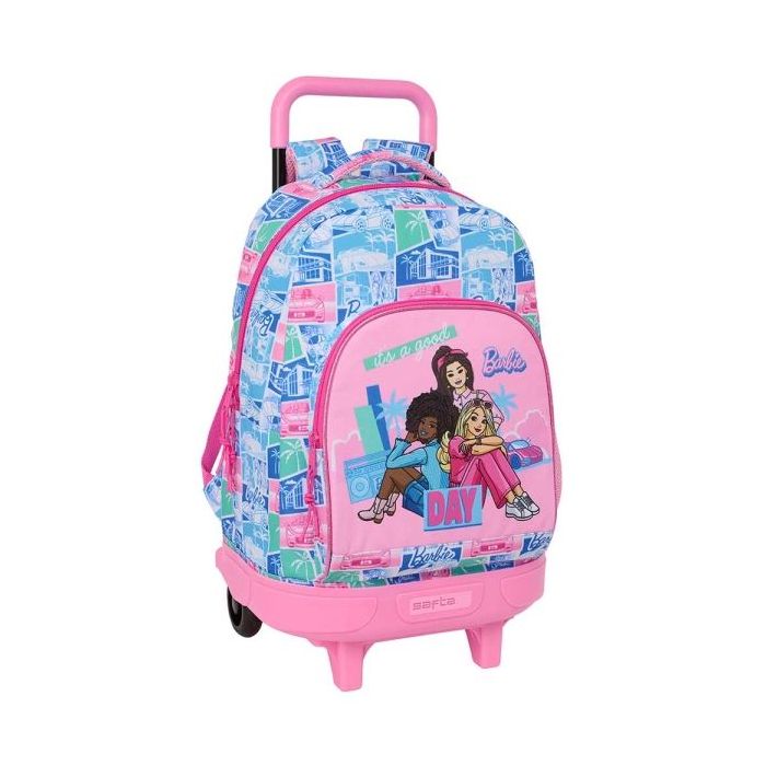 Safta Barbie Mochila con Carro - Extraible - Bolsillo Frontal - Portabotellas - Tirador Doble - Hombreras Acolchadas - Asa Acolchada - Tarjeta ID - Base Reforzada - 33L - 330x220x450mm - Color Rosa