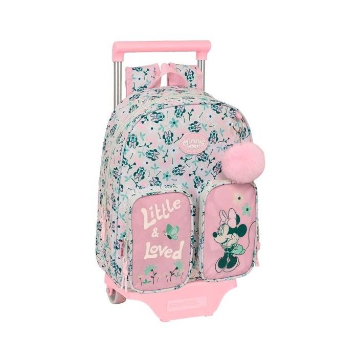 Safta Minnie Mouse Minty Mochila con Carro - Portabotellas - Hombreras Acolchadas - Mochila Extraible - Material Resistente - 10L - 280x100x340mm - Color Rosa Pastel