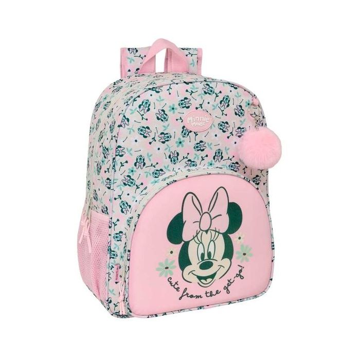 Safta Minnie Mouse Minty Mochila Adaptable a Carro - Portabotellas - Tirador Doble - Hombreras Ergonomicas Acolchadas - Bolsillo Frontal - Asa de Mano - 19L - 330x140x420mm - Color Rosa Pastel