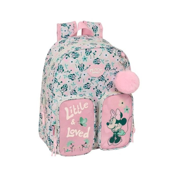 Safta Minnie Mouse Minty Mochila Infantil - Adaptable a Carro - Portabotellas - Hombreras Acolchadas - Bolsillo Frontal - Asa Superior - 9.5L - 280x100x340mm - Color Rosa Pastel