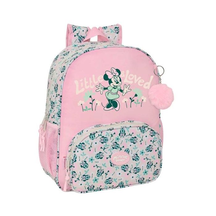 Safta Minnie Mouse Minty Mochila - Adaptable a Carro - Portabotellas - Tirador Doble - Hombreras Acolchadas Ergonomicas - Bolsillo Frontal - Asa de Mano - 15L - 320x120x380mm - Color Rosa Pastel