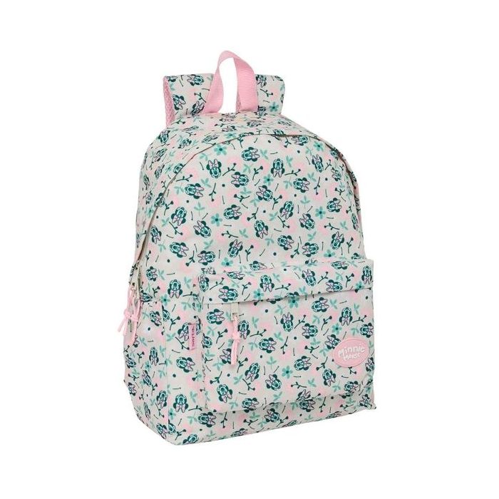 Safta Minnie Mouse Minty Mochila para Portatil hasta 14.1" - Bolsillo Frontal - Portabotellas - Tirador Doble - Hombreras Ergonomicas - Asa Superior - 310x130x430mm - Color Rosa Pastel