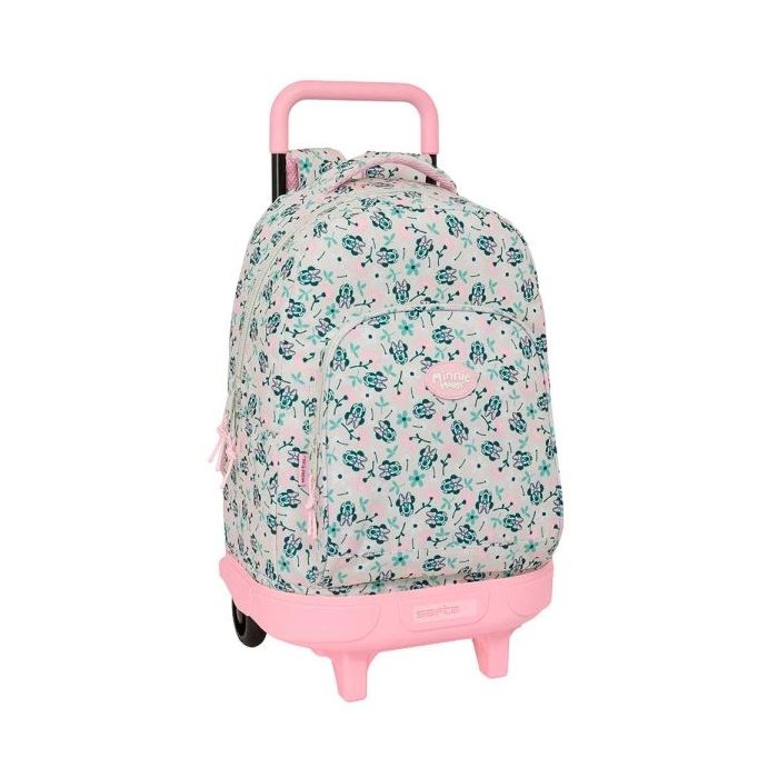 Safta Minnie Mouse Minty Mochila con Carro - 2 Compartimentos - Bolsillo Frontal - Portabotellas - Acolchado - Cubre Ruedas - 44L - Asa de Mano - 320x210x450mm - Color Rosa Pastel