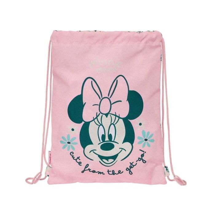Safta Minnie Mouse Minty Saco Plano - Bolsillo con Cremallera - Cierre con Cordones - Cierre de seguridad - 3L - 260x10x340mm - Color Rosa Pastel