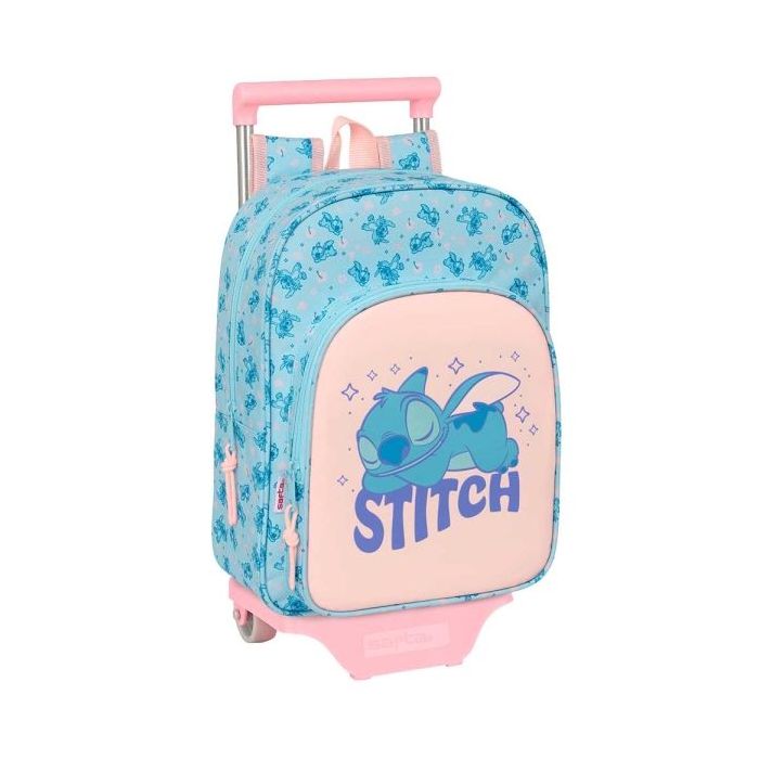 Safta Stitch Ohana Mochila con Carro - Portabotellas - Hombreras Acolchadas - Bolsillo Frontal - Asa Superior - Mochila Extraible - Material Resistente - 26x11x67cm - Color Azul Claro