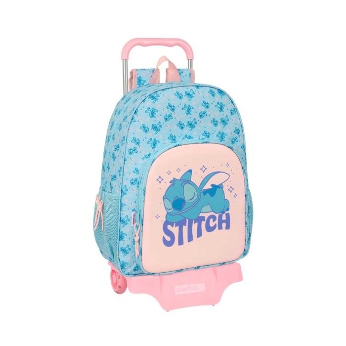Safta Stitch Ohana Mochila con Carro - Portabotellas - Doble Tirador en Cremallera - Hombreras Ergonomicas - Mochila Extraible - Ruedas de Goma - 21L - 330x140x420mm - Color Azul Claro