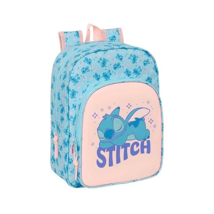 Safta Stitch Ohana Mochila Infantil - Adaptable a Carro - Portabotellas - Hombreras Ergonomicas - Bolsillo Frontal - Asa de Mano Superior - 10L - 260x110x340mm - Color Azul Claro