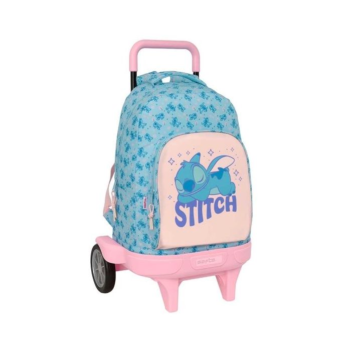 Safta Stitch Ohana Mochila con Carro - Bolsillo Frontal - Portabotellas - Tirador Doble - Hombreras Acolchadas - Asa Acolchada - Tarjeta ID - Ruedas Antivibracion - 330x220x450mm - Color Azul Claro