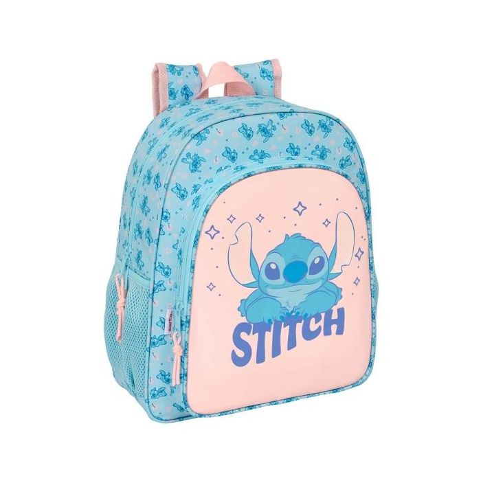 Safta Stitch Ohana Mochila - Adaptable a Carro - Portabotellas - Doble Tirador - Ergonomia Acolchada - Bolsillo Frontal - Asa de Mano - 15L - 320x120x380mm - Color Azul Claro