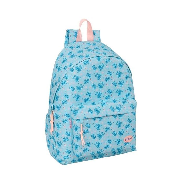 Safta Stitch Ohana Mochila para Portatil hasta 14.1" - Bolsillo Frontal - Portabotellas - Tirador Doble - Hombreras Ergonomicas - Asa Superior - 310x130x430mm - Color Azul Claro