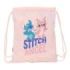 Safta Stitch Ohana Saco Plano - Bolsillo con Cremallera - Cierre con Cordones - 3L - 260x10x340mm - Color Rosa Pastel