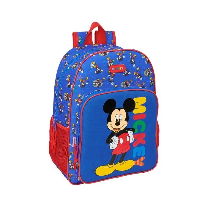 Safta Mickey Mouse Today Mochila Adaptable a Carro - Portabotellas - Tirador Doble - Hombreras Acolchadas Ergonomicas - Bolsillo Frontal - Asa de Mano Superior - 19L - 330x140x420mm - Color Azul