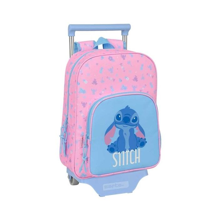 Safta Stitch Bright Mochila con Carro - Portabotellas - Hombreras Acolchadas - Mochila Extraible - Material Resistente - 10L - 26x11x67cm - Color Rosa