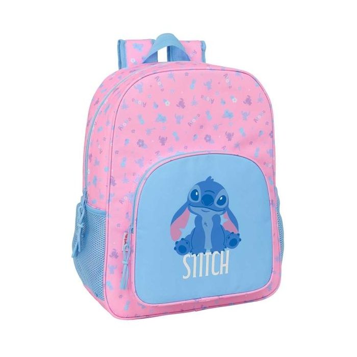 Safta Stitch Bright Mochila Adaptable a Carro - Portabotellas - Doble Tirador - Hombreras Acolchadas - Bolsillo Frontal - Asa Superior - 19L - 330x140x420mm - Color Rosa
