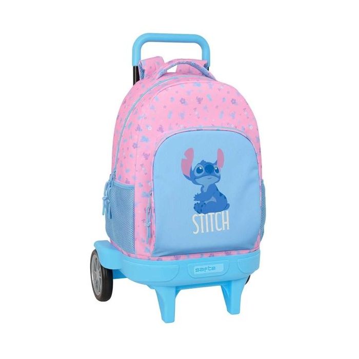 Safta Stitch Bright Mochila con Carro - 33L - Ruedas Antivibracion - Asa Acolchada - Extraible - Bolsillo Frontal - Portabotellas - 330x220x450mm - Color Rosa