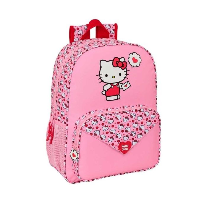 Safta Hello Kitty Mochila Adaptable a Carro - Portabotellas - Tirador Doble - Hombreras Ergonomicas Acolchadas - Bolsillo Frontal - Asa de Mano Superior - 19L - 330x140x420mm - Color Rosa