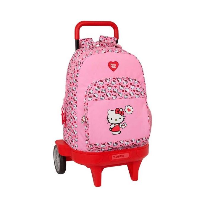 Safta Hello Kitty Mochila con Carro - Ruedas Antivibracion - Bolsillo Frontal - Hombreras Acolchadas - Portabotellas - Bandeja PVC Protectora - Alto Abierto 93cm - 33L - Color Rosa
