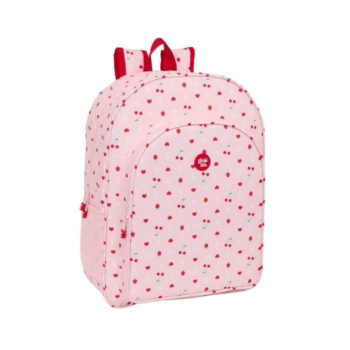 Safta Glowlab Frutitas Mochila Adaptable a Carro - Portabotellas - Doble Tirador - Hombreras Acolchadas - Bolsillo Frontal - Asa Superior - 19L - 330x140x420mm - Color Rosa