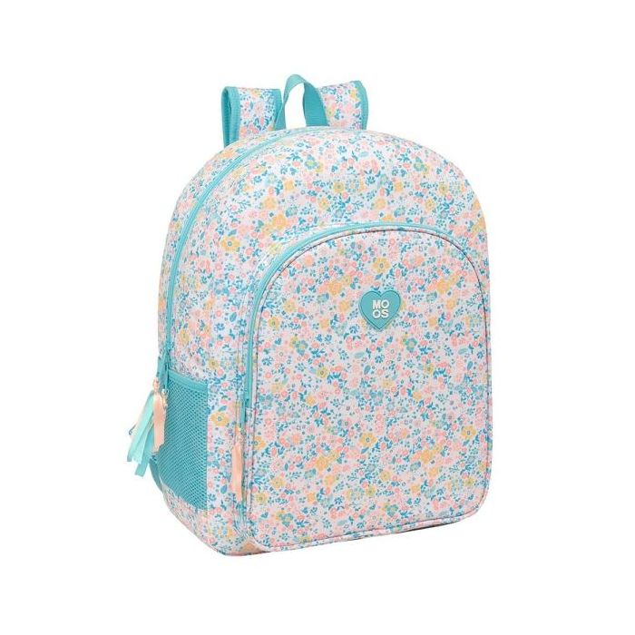 Safta Moos Fiori Mochila Adaptable a Carro - Bolsillos Laterales - Doble Tirador - Hombreras Acolchadas - Bolsillo Frontal - Asa Superior - 19L - 330x140x420mm - Color Blanco