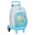 Safta Moos Fiori Mochila con Carro - Ruedas Antivibracion Ultrasilenciosas - Bolsillo Frontal - Portabotellas - Hombreras Acolchadas - Tarjeta ID - 330x220x450mm - Color Azul Claro