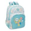 Safta Moos Fiori Mochila con 2 Compartimentos - Antirozaduras - Adaptable a Carro - Portabotellas - Tirador Doble - Material Reciclable - 20L - 320x150x420mm - Color Azul Claro
