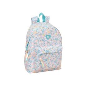 Safta Moos Fiori Mochila para Portatil hasta 14.1" - Bolsillo Frontal - Portabotellas - Tirador Doble - Hombreras Ergonomicas - Asa Superior - 310x130x430mm - Color Rosa Pastel