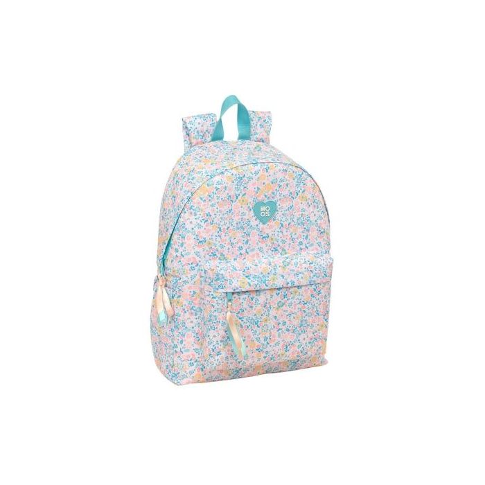 Safta Moos Fiori Mochila para Portatil hasta 14.1" - Bolsillo Frontal - Portabotellas - Tirador Doble - Hombreras Ergonomicas - Asa Superior - 310x130x430mm - Color Rosa Pastel