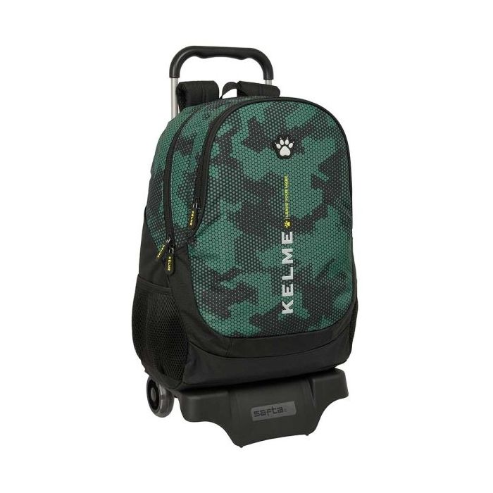 Safta Kelme Camo Mochila con Carro - Portabotellas - 2 Compartimentos - Tirador Doble - Espalda Acolchada - Asa Superior - Mochila Extraible - 22.5L - 320x160x440mm - Color Verde Camuflaje