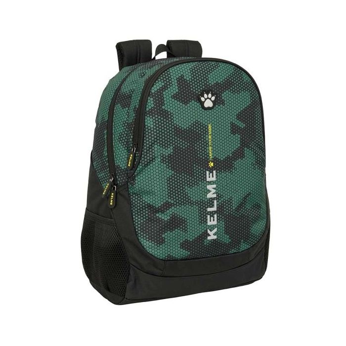 Safta Kelme Camo Mochila Adaptable a Carro - Portabotellas - 2 Compartimentos - Tirador Doble - Hombreras Ergonomicas - Asa Superior - 23L - 320x160x440mm - Color Verde Camuflaje