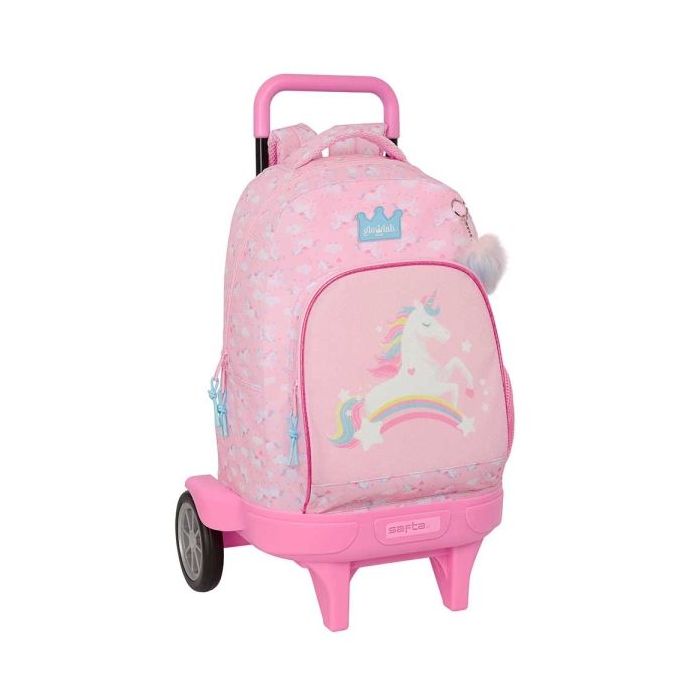 Safta Glowlab Kids Mochila con Carro - 33L - Ruedas Antivibracion - Bolsillo Frontal - Asa Acolchada - Extraible - Portabotellas - Tirador Doble - Base Reforzada - Tarjeta ID - 330x220x450mm - Color Rosa