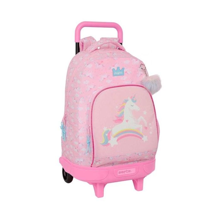 Safta Glowlab Kids Mochila con Carro - Bolsillo Frontal - Portabotellas - Tirador Doble - Hombreras Acolchadas - Tarjeta ID - 33L - 330x220x450mm - Color Rosa
