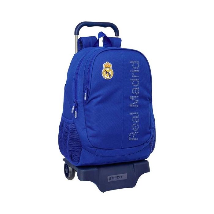Safta Real Madrid Mochila con Carro - Portabotellas - Compartimentos Grandes - Doble Tirador - Hombreras Acolchadas - Espalda Acolchada - Asa Superior - Mochila Extraible - 320x160x440mm - Color Azul
