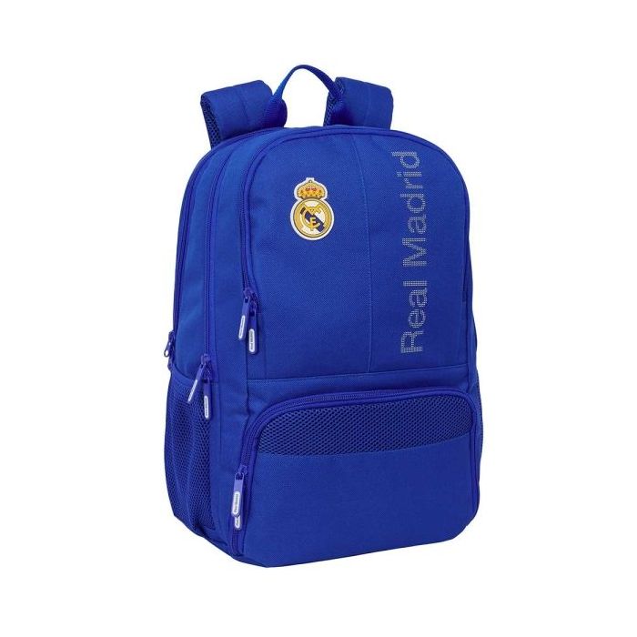 Safta Real Madrid Mochila para Portatil hasta 14.1" - Cierre Raqueta de Padel - Portabotellas - Bolsillo para Zapatillas - Rejilla Transpirable - 21.40L - 300x170x420mm - Color Azul