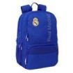 Safta Real Madrid Mochila para Portatil hasta 14.1" - Cierre Raqueta de Padel - Portabotellas - Bolsillo para Zapatillas - Rejilla Transpirable - 21.40L - 300x170x420mm - Color Azul