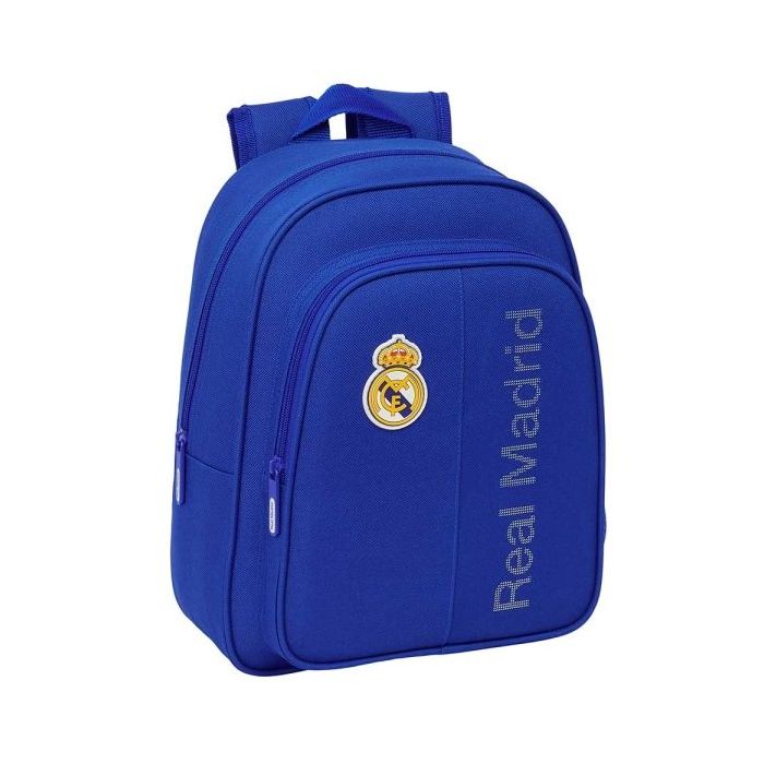 Safta Real Madrid Mochila Infantil - Adaptable a Carro - Bolsillos Laterales - Hombreras Acolchadas - Bolsillo Frontal - Asa Superior - 9L - 270x100x330mm - Color Azul
