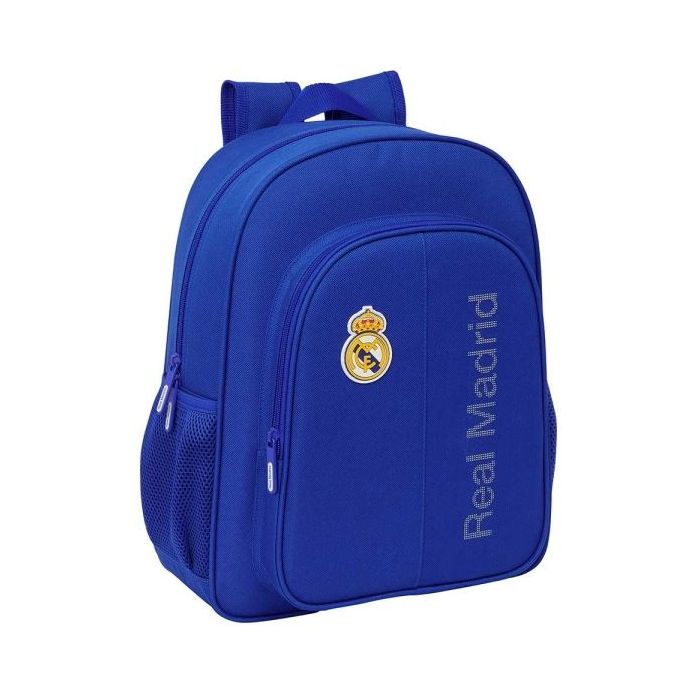 Safta Real Madrid Mochila - Adaptable a Carro - Bolsillos Laterales - Doble Tirador - Ergonomia Acolchada - Bolsillo Frontal - Asa Superior - 15L - 320x120x380mm - Color Azul