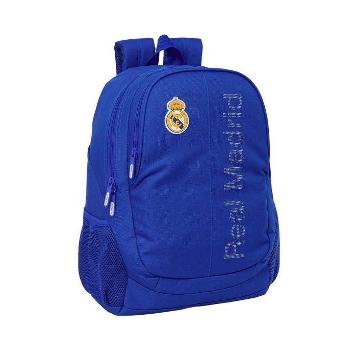 Safta Real Madrid Mochila Adaptable a Carro - Portabotellas - Dos Compartimentos Grandes - Doble Cremallera - Hombreras Ergonomicas - Asa Superior - 23L - 320x160x440mm - Color Azul