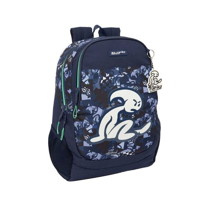 Safta el Niño Navy Mochila Adaptable a Carro - Bolsillos Laterales - Dos Compartimentos - Tirador Doble - Hombreras Ergonomicas - Asa Superior - 23L - 320x160x440mm - Color Azul Marino