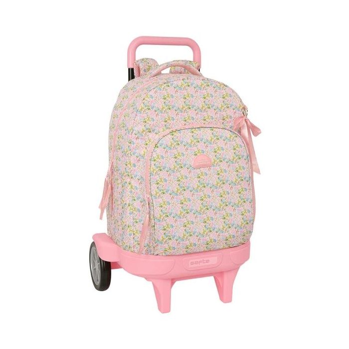Safta VMB Mochila con Carro - 33L - Ruedas Antivibracion - Bolsillo Frontal - Portabotellas - Tirador Doble - Hombreras Acolchadas - Incluye Tarjeta ID - 330x220x450mm - Color Rosa