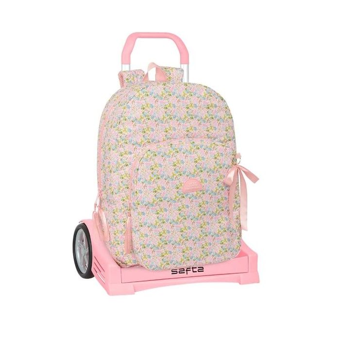 Safta VMB Mochila con Carro - Tirador Doble - Ergonomicas Acolchadas - Bolsillo Frontal - Mochila Extraible - Carro de PP - Ruedas Antivibracion - 300x140x460mm - Color Rosa