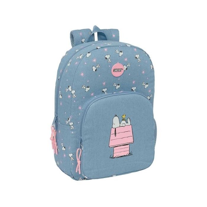 Safta Snoopy Mochila Adaptable a Carro - Tirador Doble - Bolsillo Frontal - Hombreras Ergonomicas - Asa Superior - 19.30L - 300x140x460mm - Color Azul
