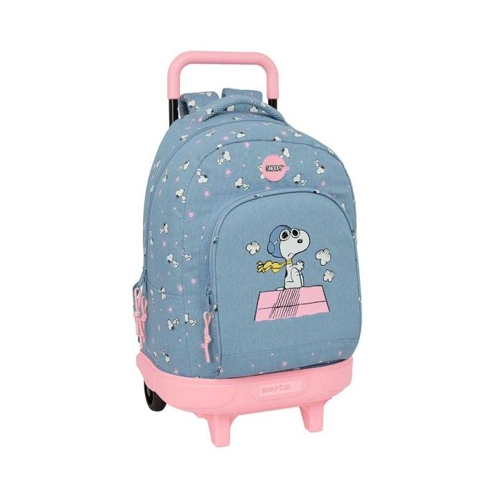 Safta Snoopy Mochila con Carro - Extraible - Bolsillo Frontal - Portabotellas - Tirador Doble - Hombreras Acolchadas - Asa Acolchada - Tarjeta ID - Bandeja PVC - 33L - 330x220x450mm - Color Azul