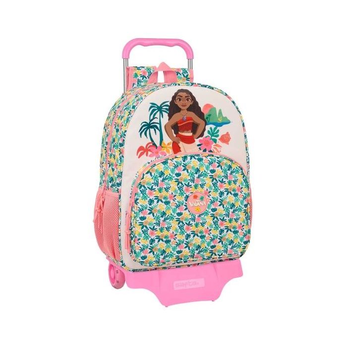 Safta Vaiana Mochila con Carro - Portabotellas - Doble Tirador en Cremallera - Hombreras Ergonomicas - Mochila Extraible - Carro Resistente - 21L - 330x140x420mm - Color Verde