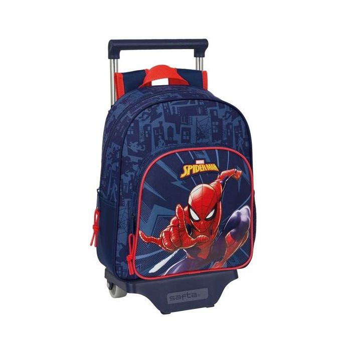 Safta Spider-Man Mochila con Carro - Portabotellas - Hombreras Acolchadas - Mochila Extraible - Material Resistente - 10 L - 270x100x330mm - Color Azul Marino