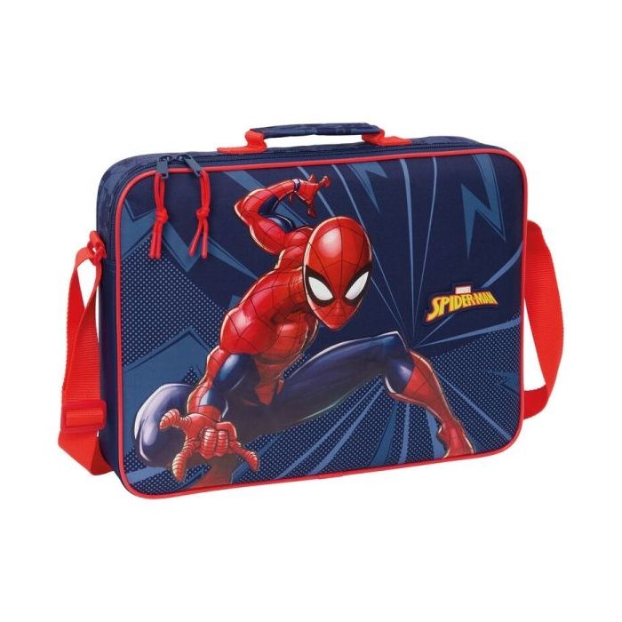 Safta Spider-Man Maletin con Cremallera - Bandolera Ajustable - Asa Forrada - Doble Tirador - Fondo Semirigido - 6L - 380x60x280mm - Color Azul y Rojo