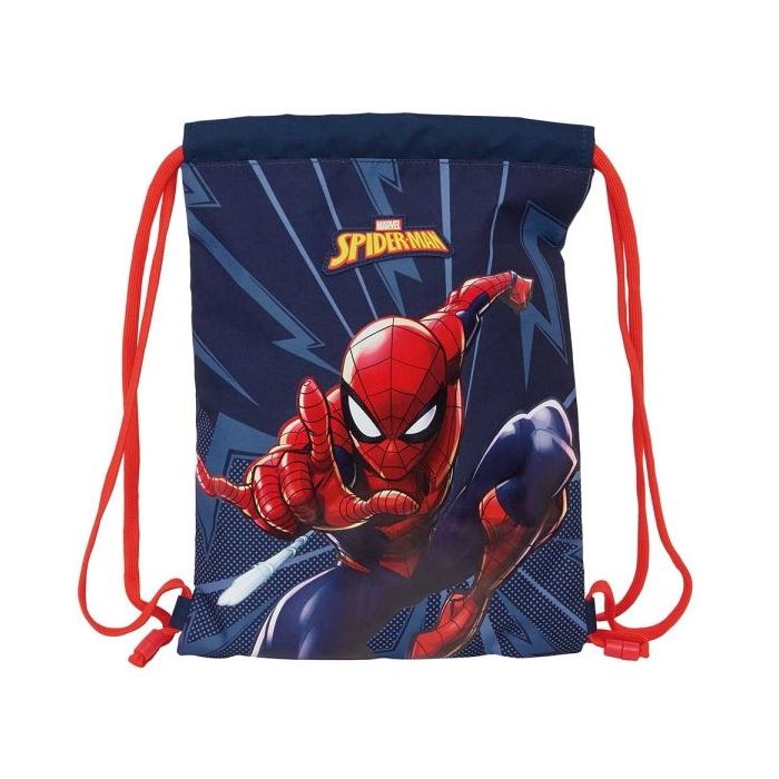 Safta Spider-Man Saco Plano - Bolsillo con Cremallera - Cierre con Cordones - 3L - Ligero y Compacto - 260x10x340mm - Color Azul Marino