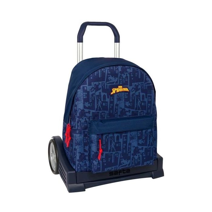 Safta Spider-Man Mochila con Carro - Cremallera - Tirador Doble - Hombreras Ergonomicas - Mochila Extraible - Ruedas Antivibracion - Base Reforzada - 330x150x420mm - Color Azul Marino