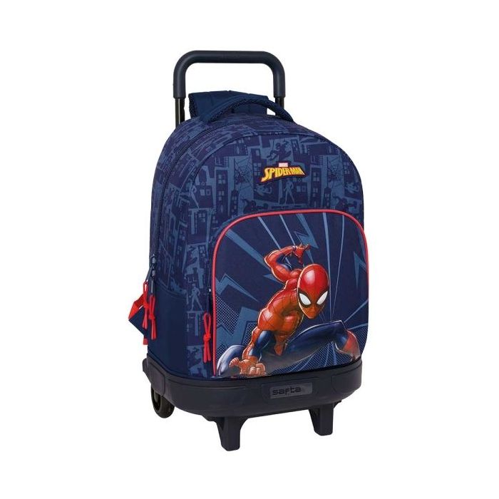 Safta Spider-Man Mochila con Carro - Extraible - Bolsillo Frontal - Portabotellas - Tirador Doble - Hombreras Acolchadas - Asa Acolchada - Tarjeta ID - 33L - 330x220x450mm - Color Azul Marino