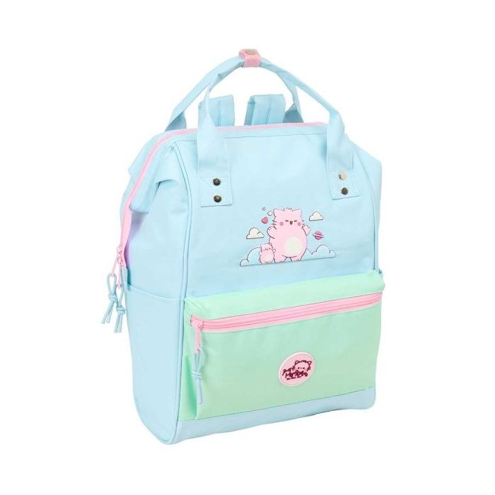 Safta Pembe The Pink Cat Mochila para Portatil hasta 13" - Bolsillo con Cremallera - Asas Superiores - Bolsillo Frontal - Doble Tirador - Hombreras Acolchadas - 270x190x400mm - Color Azul Claro
